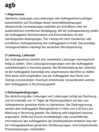 agb, allgemeines, Lieferzeit, Lieferung, Zahlungsbedingungen